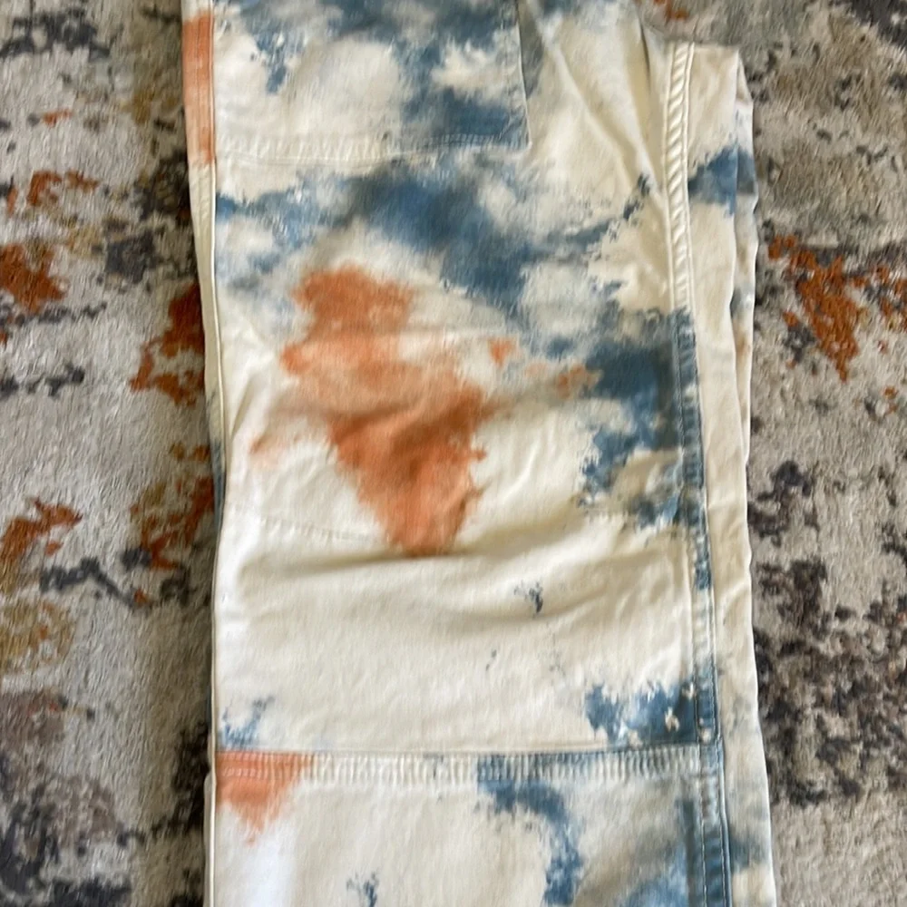 Pilcro Tie-Dye Straight Leg Jeans in Blue and Cream with Rust Accent - Picture 4 of 9